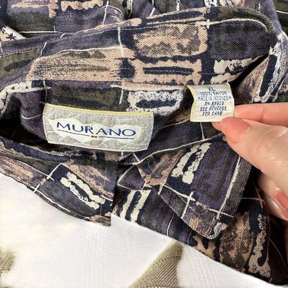 Vintage Murano Rayon Shirt XL 90s Geometric Abstract Long Sleeve Button Front - Picture 6 of 8